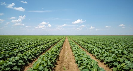 Flat rural scenery dominated by an extensive soybean cultivation area