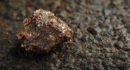 Copper core ore sample on a textured background with copy space