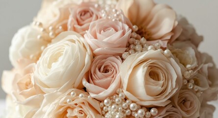 Obraz premium Detailed close up of bridal bouquet with pastel tones