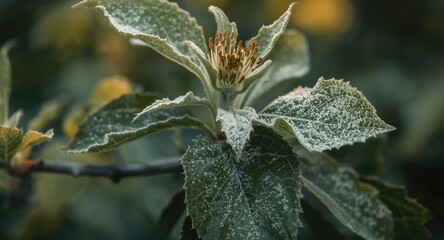 Beginning stages of powdery mildew impacting apple tree leaves and floral organs