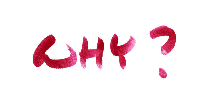 Handwritten word &ldquo;why?&rdquo; weitten in red ink or marker on a clean white background