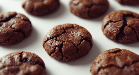 Fototapeta premium Gourmet dark brownie cookies with a soft crumb on white background