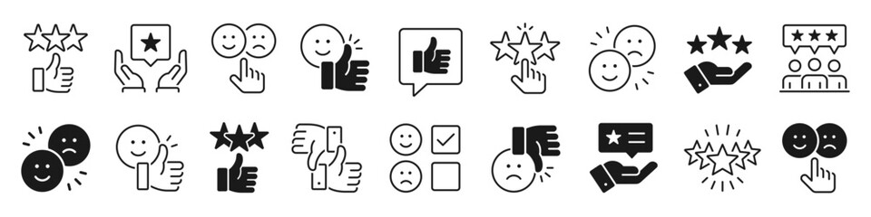 Naklejka premium Review icon set. Feedback, testimonial, rating, like, comment symbol on white background - stock vector.