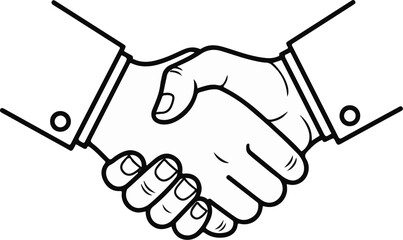 Fototapeta premium Black and white line drawing of two people shaking hands in business attire