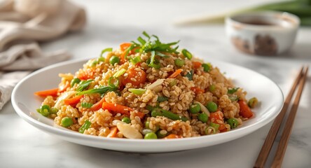 Healthy oatmeal fried rice recipe with fresh vegetables