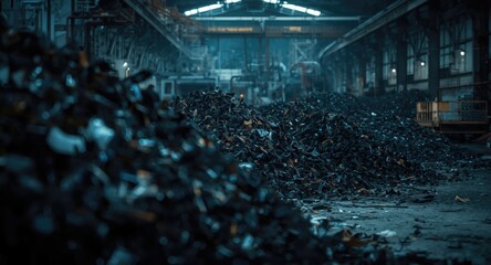 Factory environment showing recycled tire material collection process
