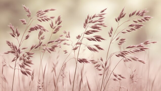 Soft focus photo of feathery grass heads blowing gently in a light-filled natural scene