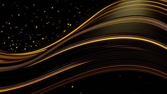 Golden Light Trails on Black Background.