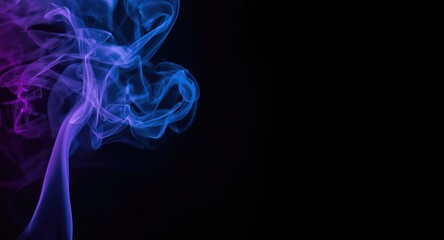 Abstract swirling smoke in rich colors on a black minimal texture with copy space