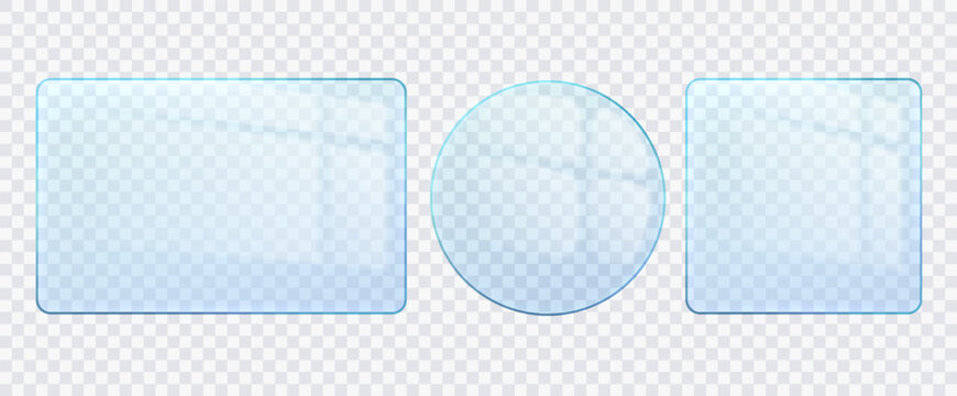 Transparent glass frames with a light window shadow. Translucent luminous panel with reflection of light rays.