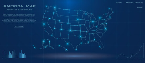 United States Digital Map with Data Network Visualization