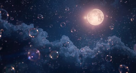 Obraz premium Conceptual rendering of ethereal bubbles floating in a mystical nightscape inspiring limitless creativity