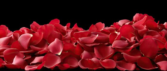 Naklejka premium Red rose petals form a beautiful shape on a black background captured in high-resolution and quality for stock use