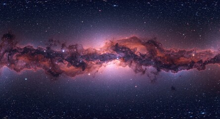 Equirectangular 3D cartoon rendering of a panoramic nebula with stars for environment mapping