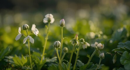 Geranium sylvaticum flowers developing against green foliage in a spring garden