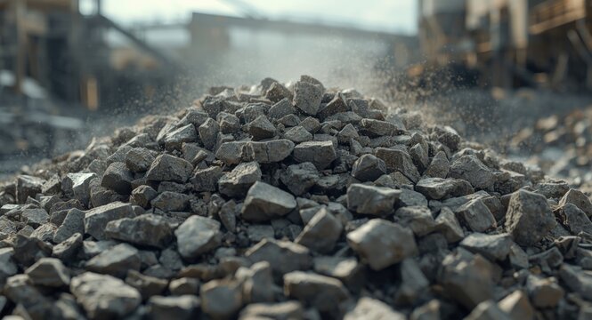 Close up depiction of clinker stones assembled at a cement plant