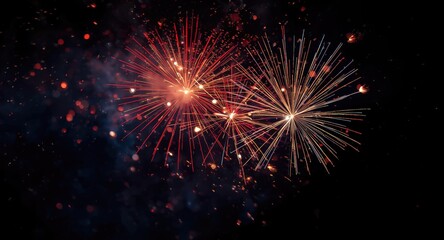 Fototapeta premium Abstract firework bursts glowing vibrantly on dark backdrop designed for festive event flyers