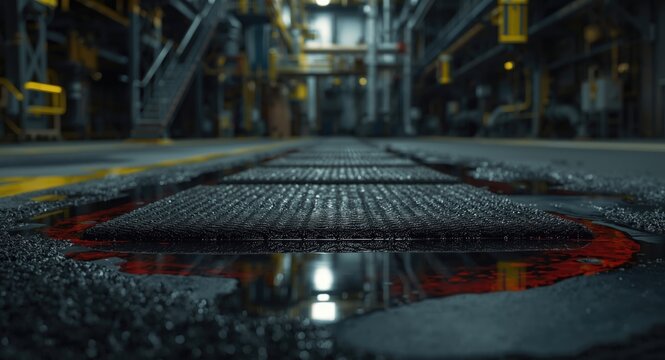 Industrial absorbent pads managing oil spills in chemical plant drainage