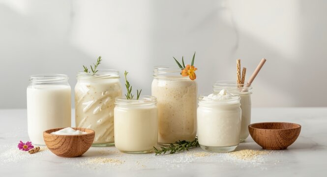 Homemade fermented dairy beverage rich in probiotics featuring kefir buttermilk and yogurt