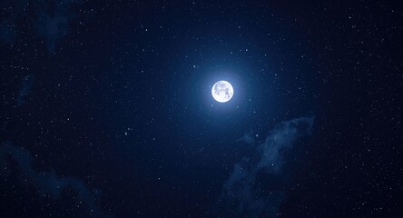 Ethereal night sky with a radiant moon and countless glittering stars