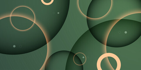 Abstract circle banner background with dark green color concept element banner design. Overlap circle shadow and light pattern style.