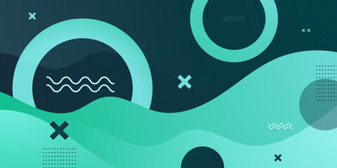 Abstract green wave background with overlap geometric shapes circle pattern element concept banner design. 