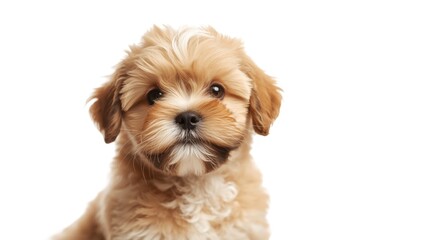 Obraz premium Lone Lhasa Apso puppy posed against bright white background