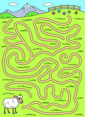 Sheep maze graphic color sketch vertical illustration vector 