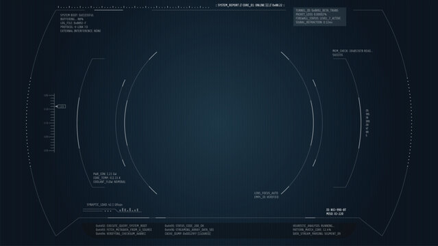Futuristic video camera frame overlay. Sci-fi template for transmission video signal and futuristic cam rec. Camera frame vector template. White vertical scanlines Ui on black background and frame.