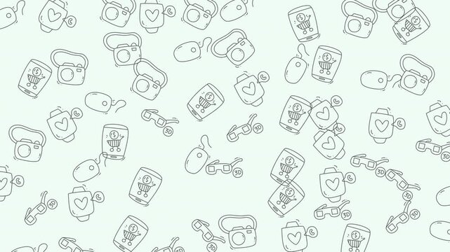 Repeating pattern of cartoonish objects suits childrens designs, stationery, fabric prints, and digital backgrounds for kids products.