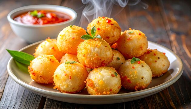 Spicy Fried Tapioca Balls Cimol or Bola Ubi Street Snack