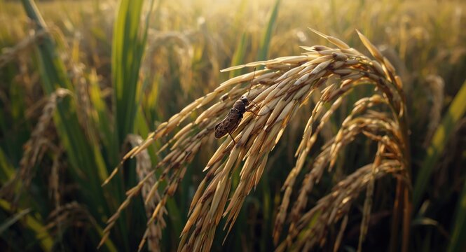 Brown planthopper pest attack impacting rice cultivation health