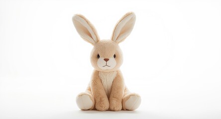 Obraz premium Cuddly plush rabbit with elongated ears seen on white background