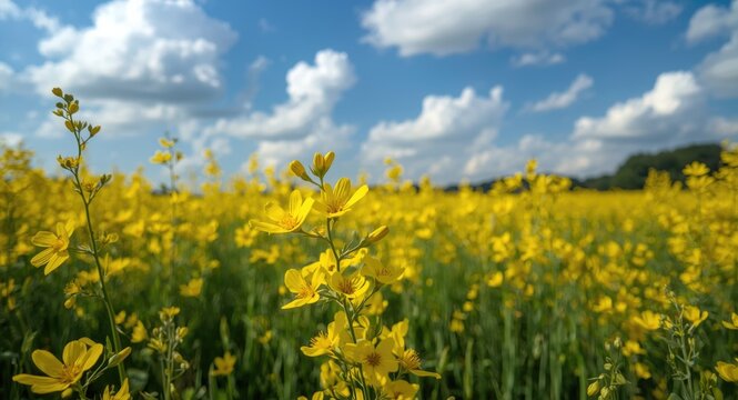 Brightly blooming Ratchaphruek flowers enhanced by summer rainfall in open field