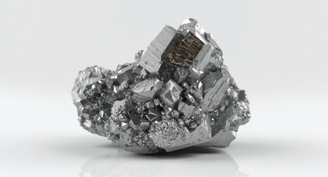 Close up capture of nickel metal ore showing textured crystals on white surface