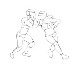 One continuous line drawing on white isolated background. Minimalism linear illustration. sport, person, player, football, athlete, girl, team, teenage, american, action