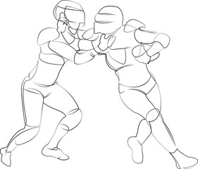 One continuous line drawing on white isolated background. Minimalism linear illustration. sport, person, player, football, athlete, girl, team, teenage, american, action