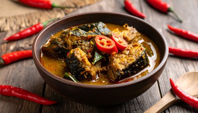 Spicy Fish Curry Stew Gulai Ikan with Rich Yellow Turmeric Gravy