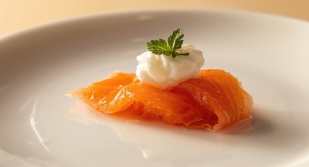 Close view of smoked salmon hors doeuvre with cr&Atilde;&uml;me fra&Atilde;&reg;che
