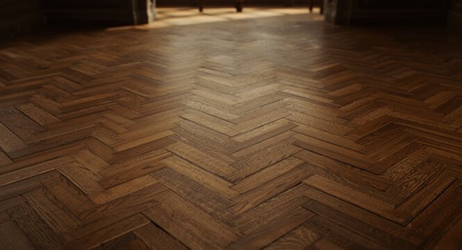 Interior surface featuring chevron vintage parquet flooring in brown shades