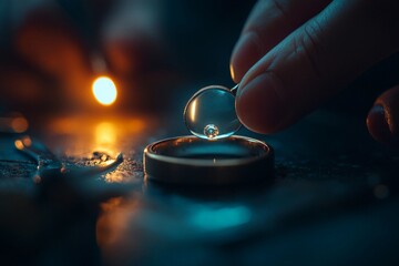 Jeweler working with magnifying glass to set gemstone
