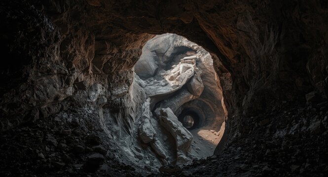 Extensive deep deserted diamond mine and kimberlite pipe