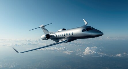 Obraz premium Executive private jet navigating blue sky