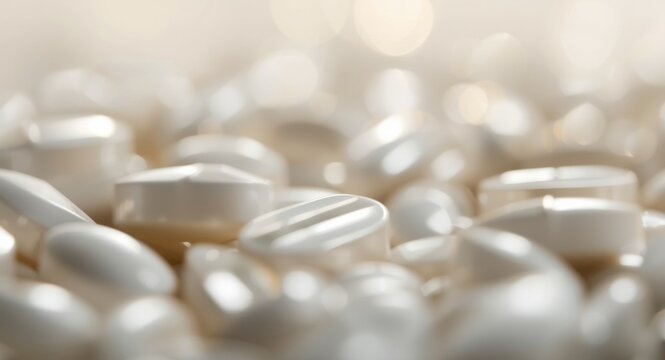 Close view of amoxicillin tablets with designated copy space