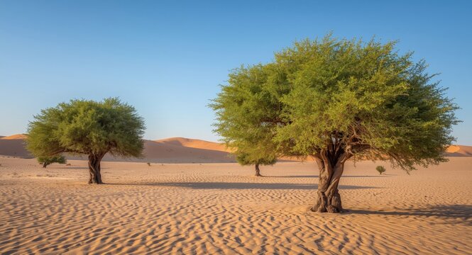 Hardy desert Ghaf trees thriving in sand dune areas slowing desertification