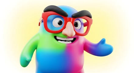Fototapeta premium April fools' day cartoon character giving thumbs up with colorful glasses