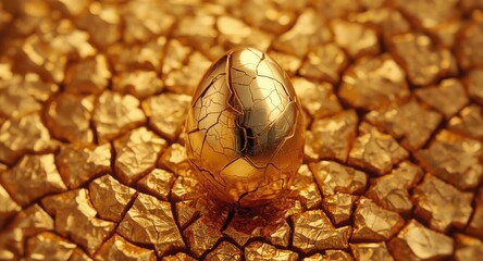 Naklejka premium Cracked golden Easter egg with luxury style and copy space