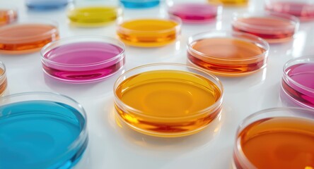 Colorful petri dish shapes displayed clearly on white laboratory background emphasizing distinct forms