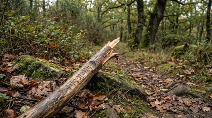 Obraz premium Broken Wooden Staff Lying on Forest Floor
