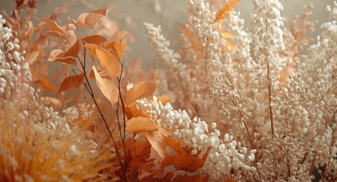 Contemporary geometric design highlighting autumn flora and soft white lagurus ovatus